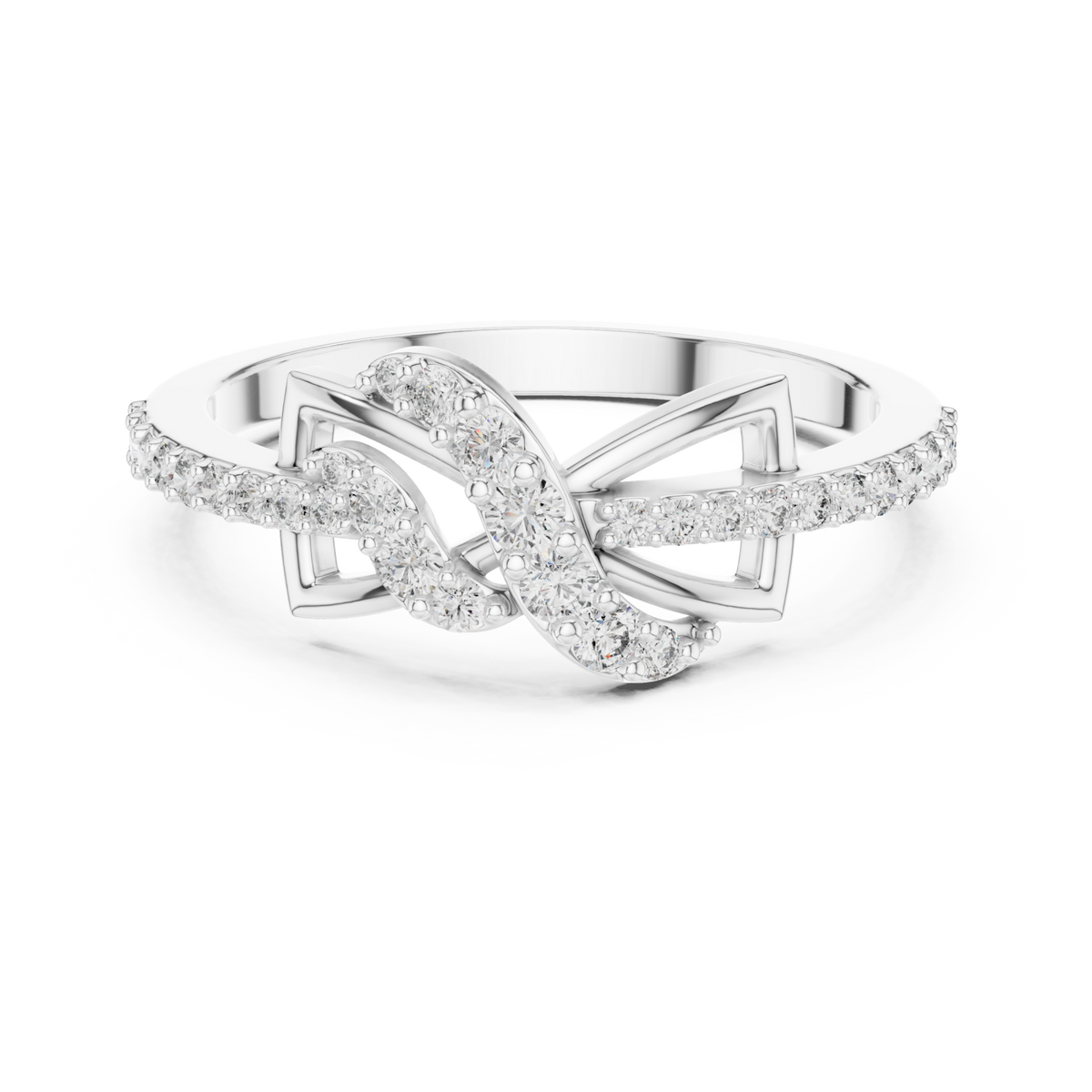 Knot loop pave ring white gold detail view