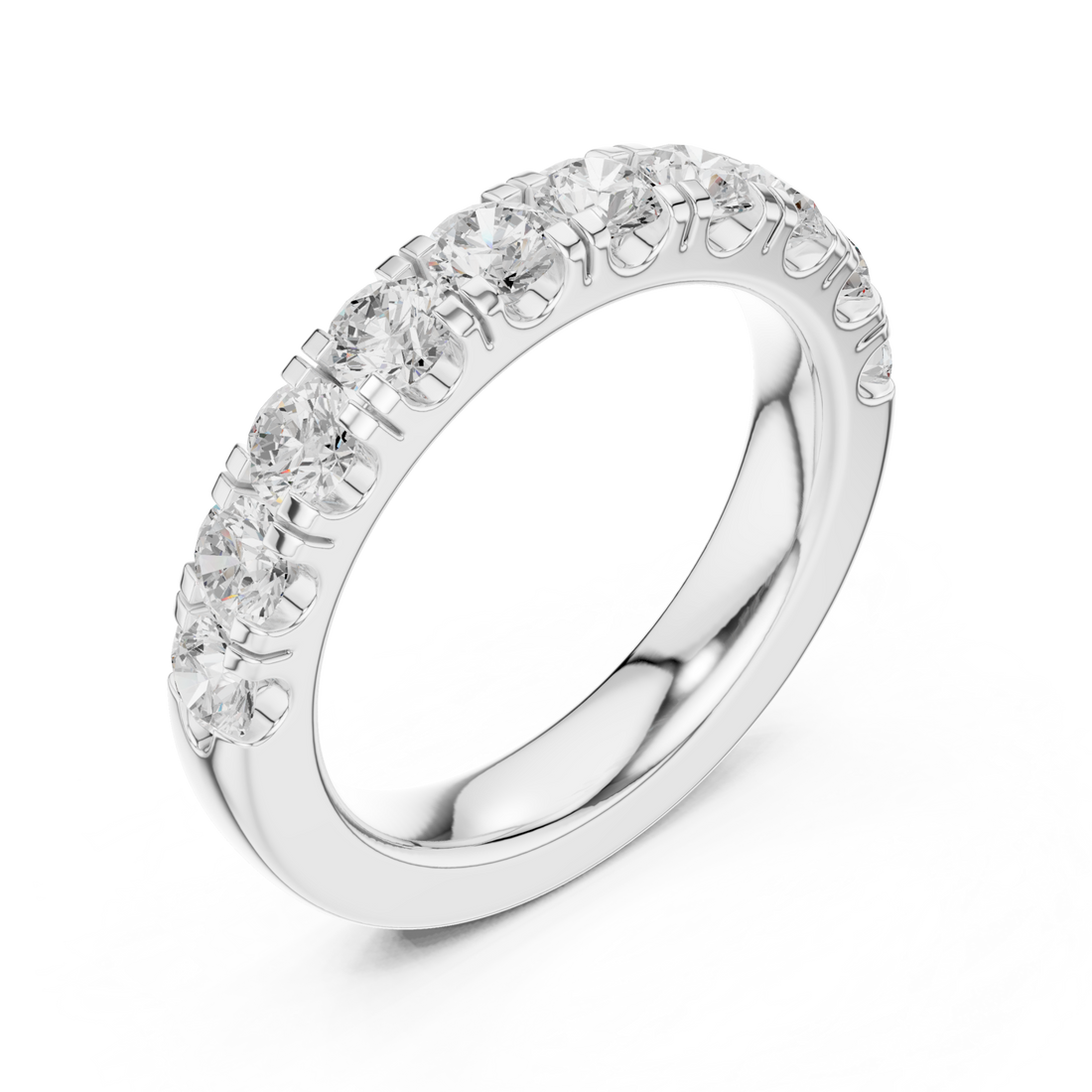 Large french pave half eternity band white gold front view