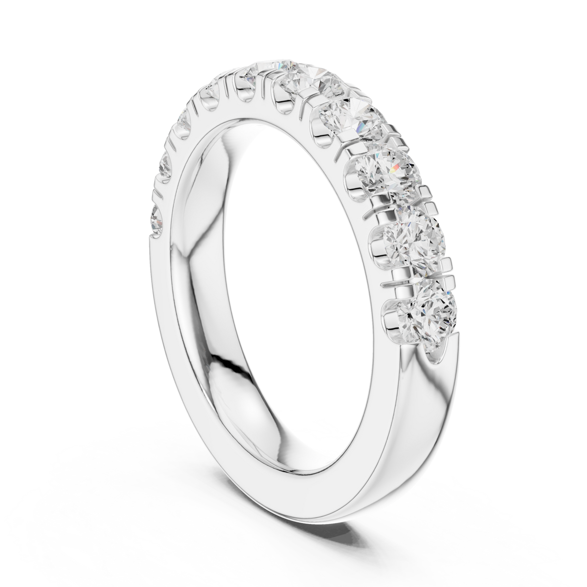 Large french pave half eternity band white gold side view