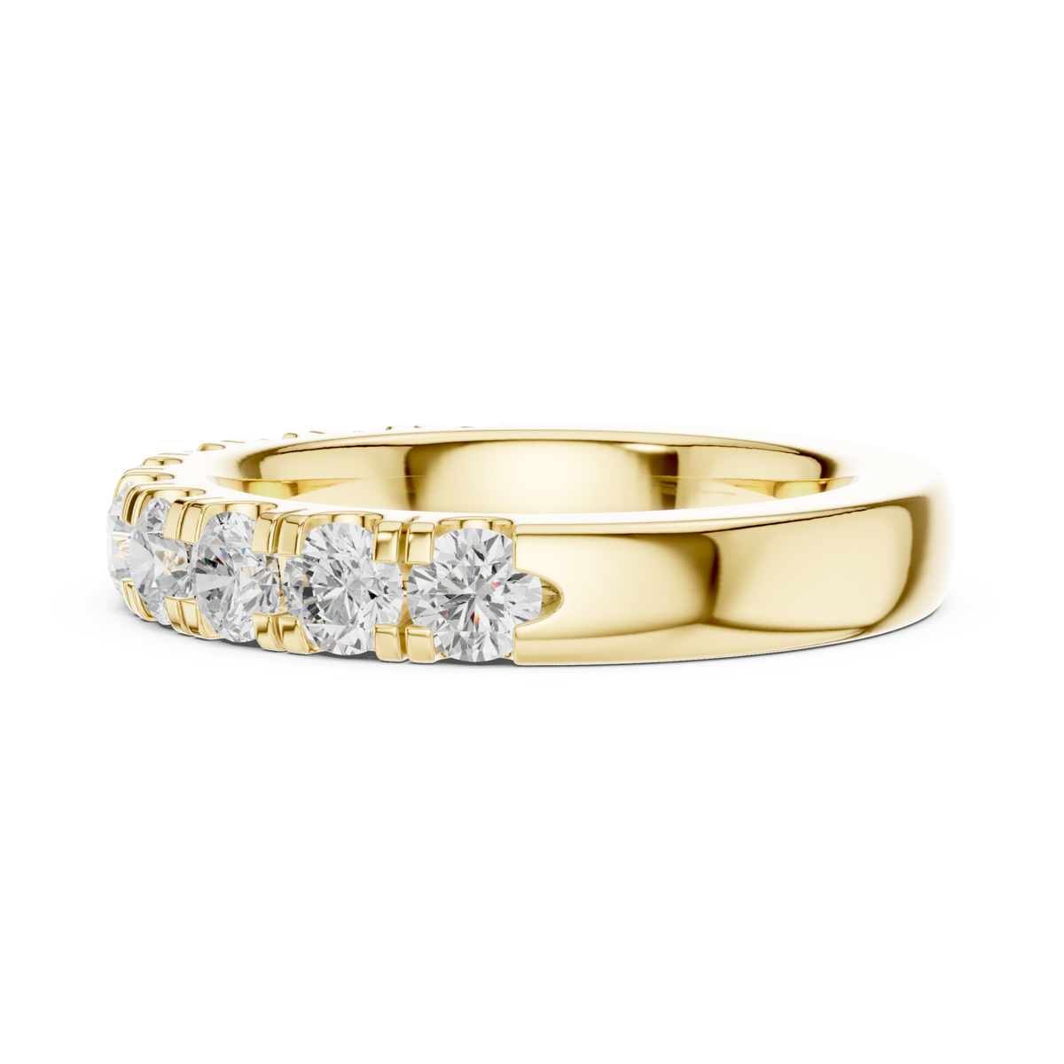 Large french pave half eternity band yellow gold angle view