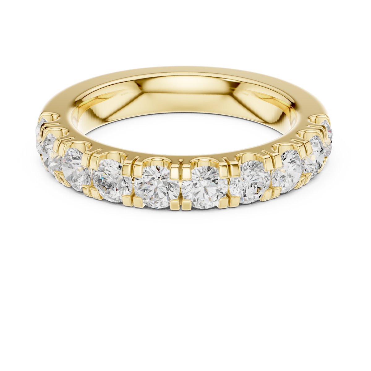 Large french pave half eternity band yellow gold detail view