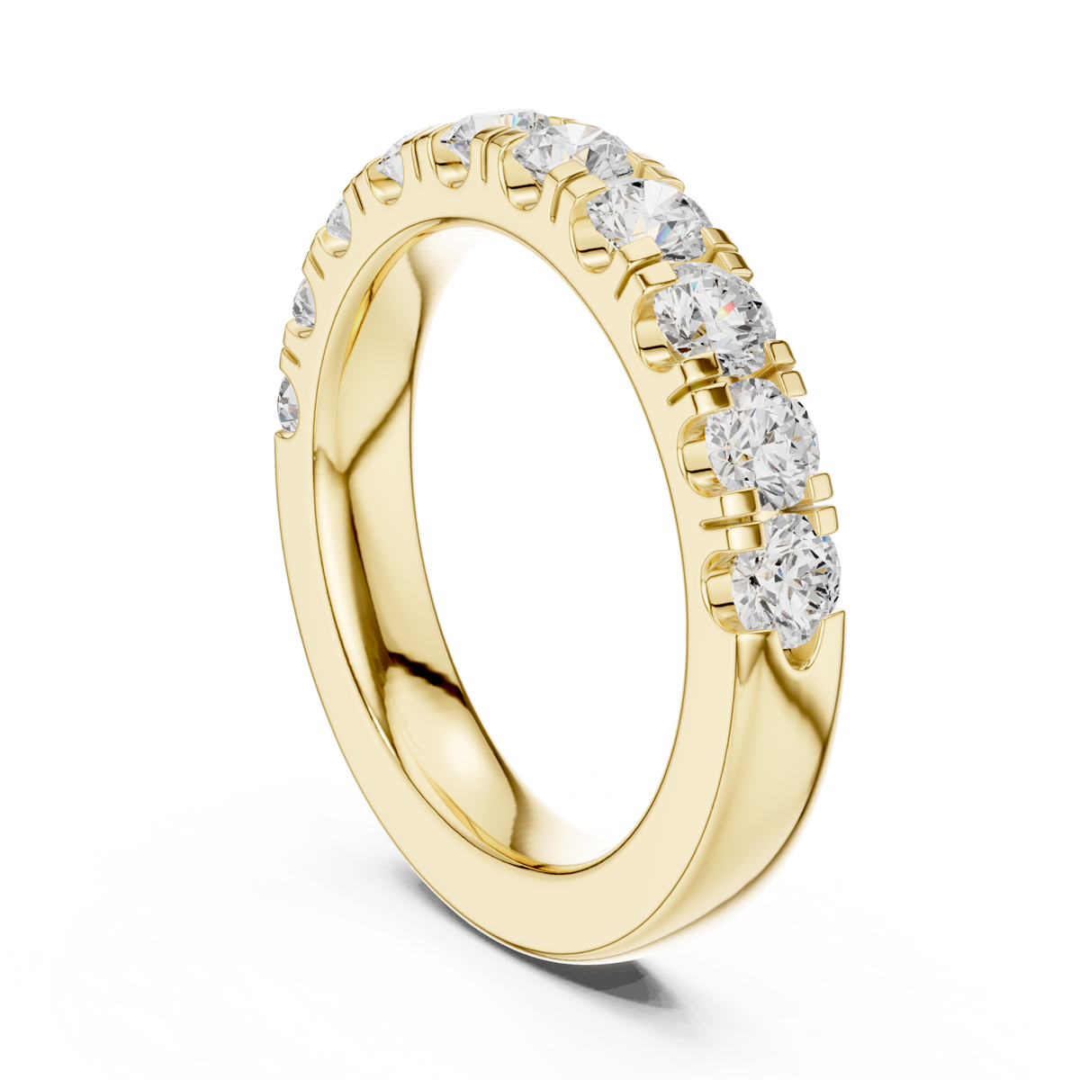 Large french pave half eternity band yellow gold side view