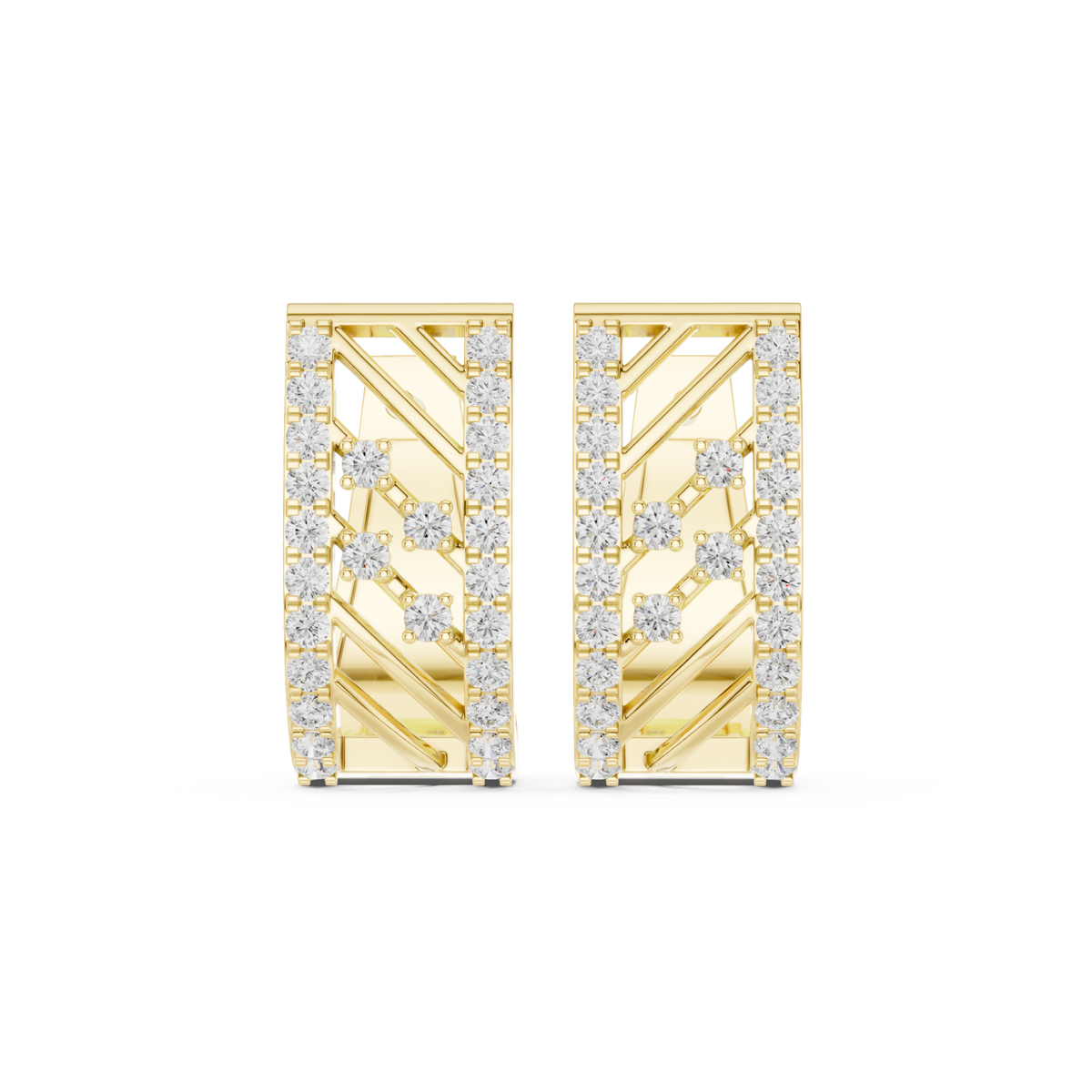  Gold Lattice Diamond Huggie Hoops Detail View