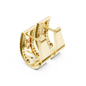 Gold Lattice Diamond Huggie Hoops Front View