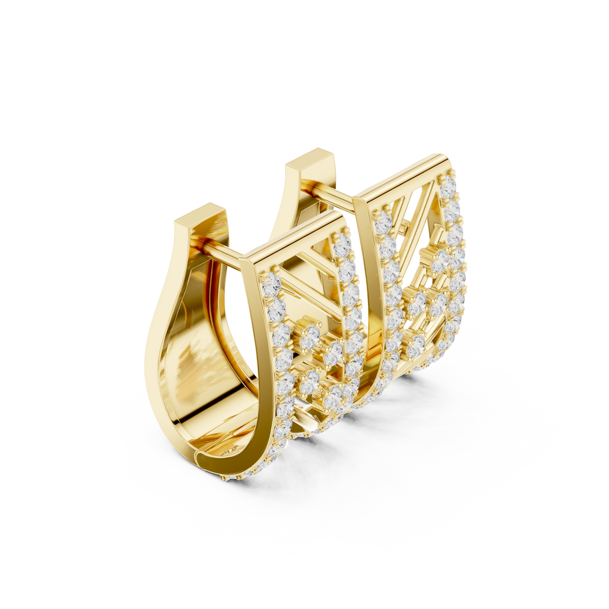  Gold Lattice Diamond Huggie Hoops Side View