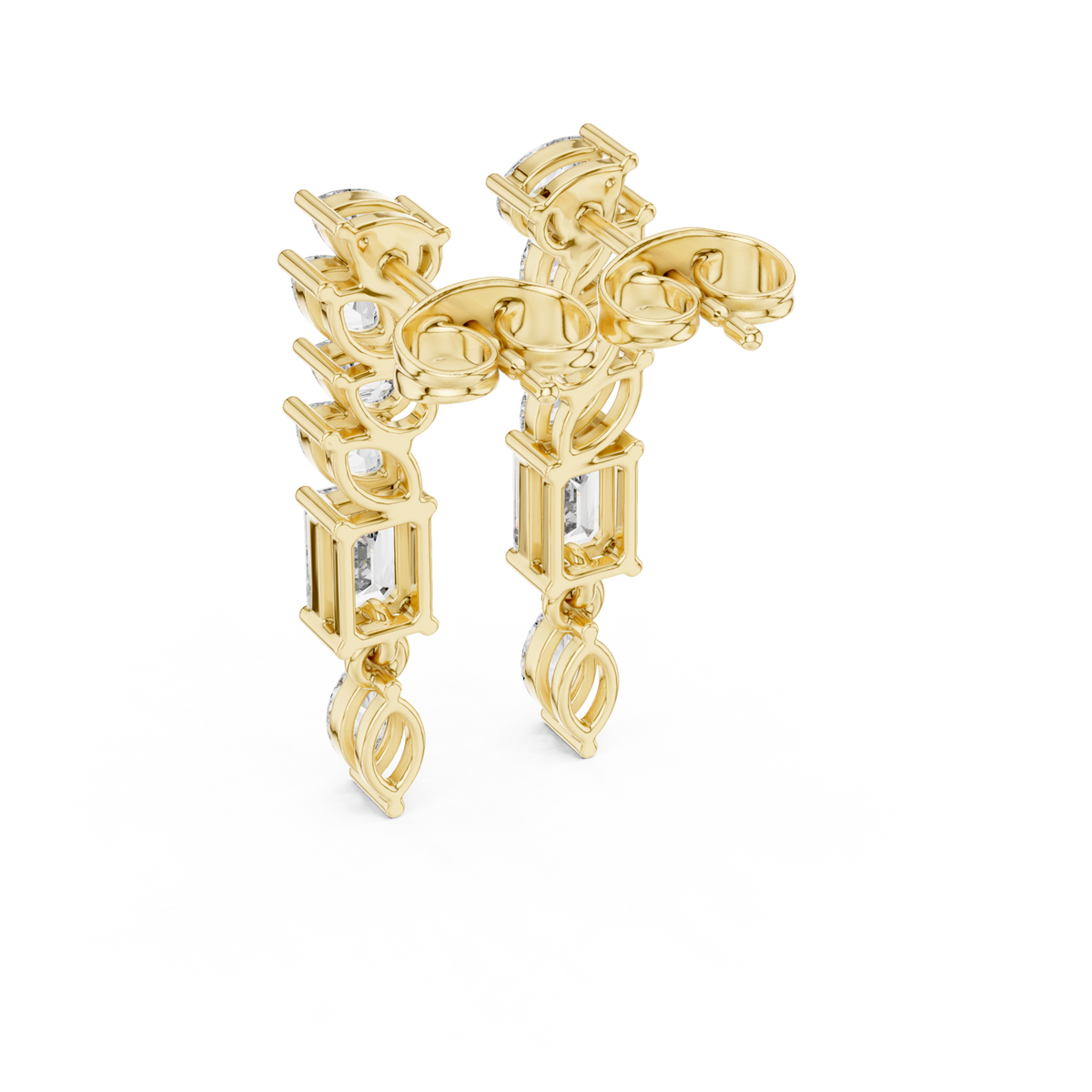 Gold Marquise and Emerald Line Drops Side View