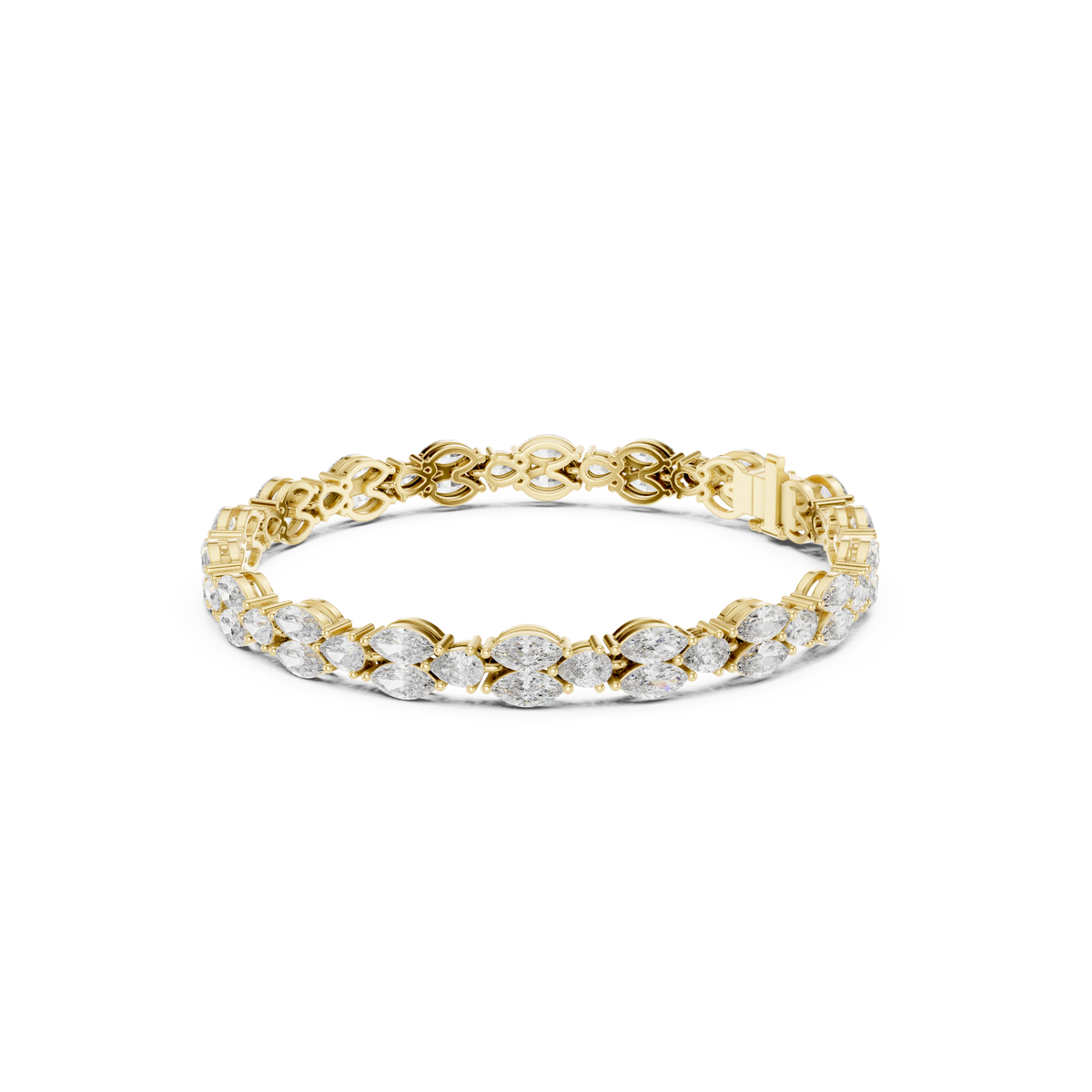 Gold Marquise and Pear Fan Cluster Tennis Bracelet Front View
