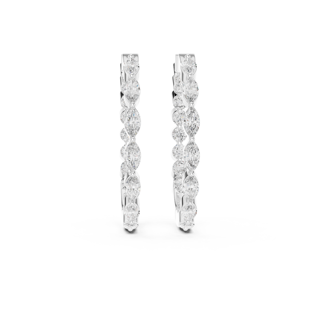  White Gold Marquise and Round Alternating Hoops Detail View
