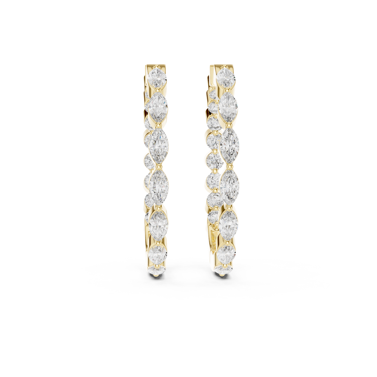  Gold Marquise and Round Alternating Hoops Detail View