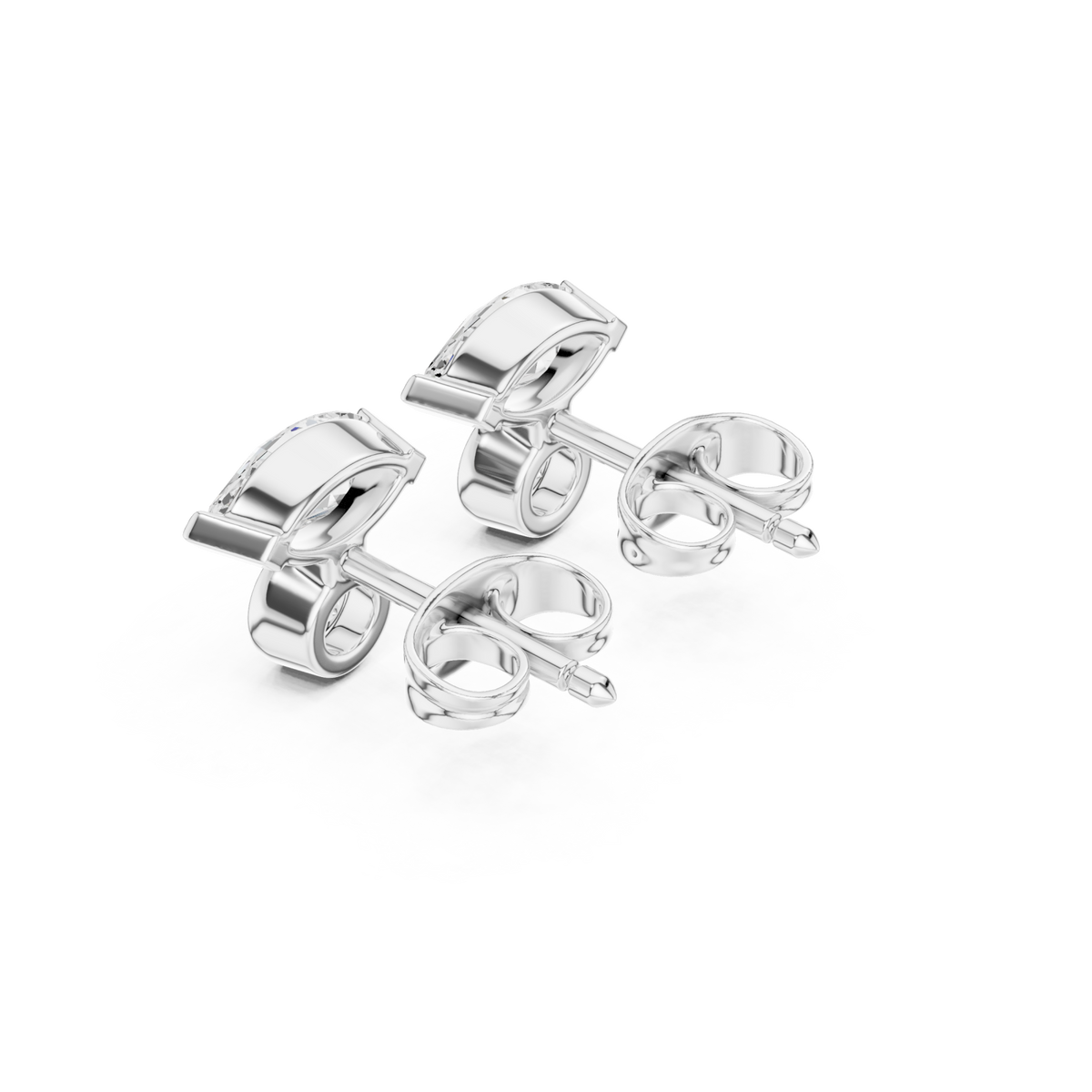  White Gold Marquise and Round Diamond Duo Studs Angle View