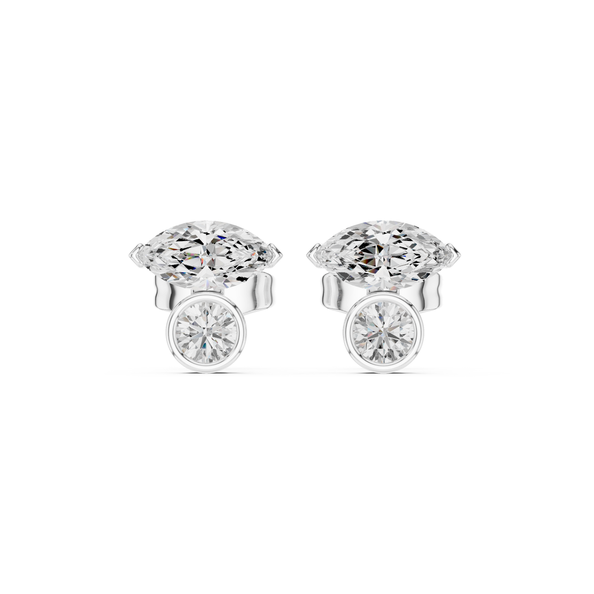  White Gold Marquise and Round Diamond Duo Studs Detail View
