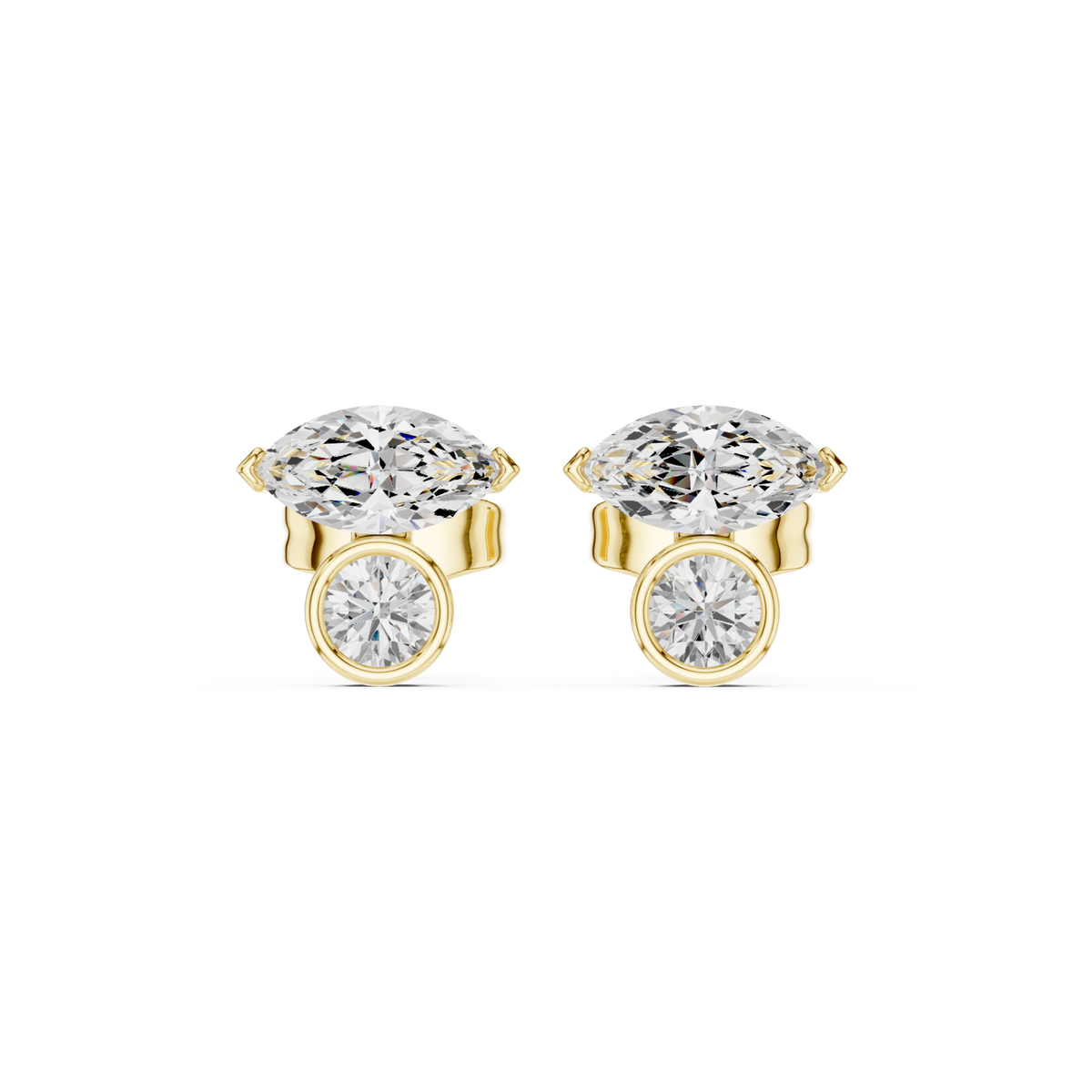  Gold Marquise and Round Diamond Duo Studs Detail View