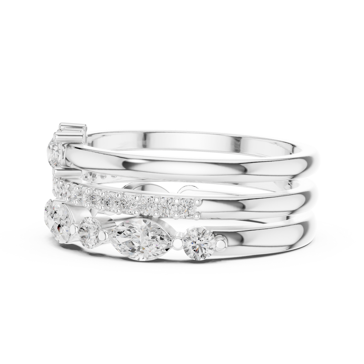 Marquise and round multi-row ring guard enhancer white gold angle view
