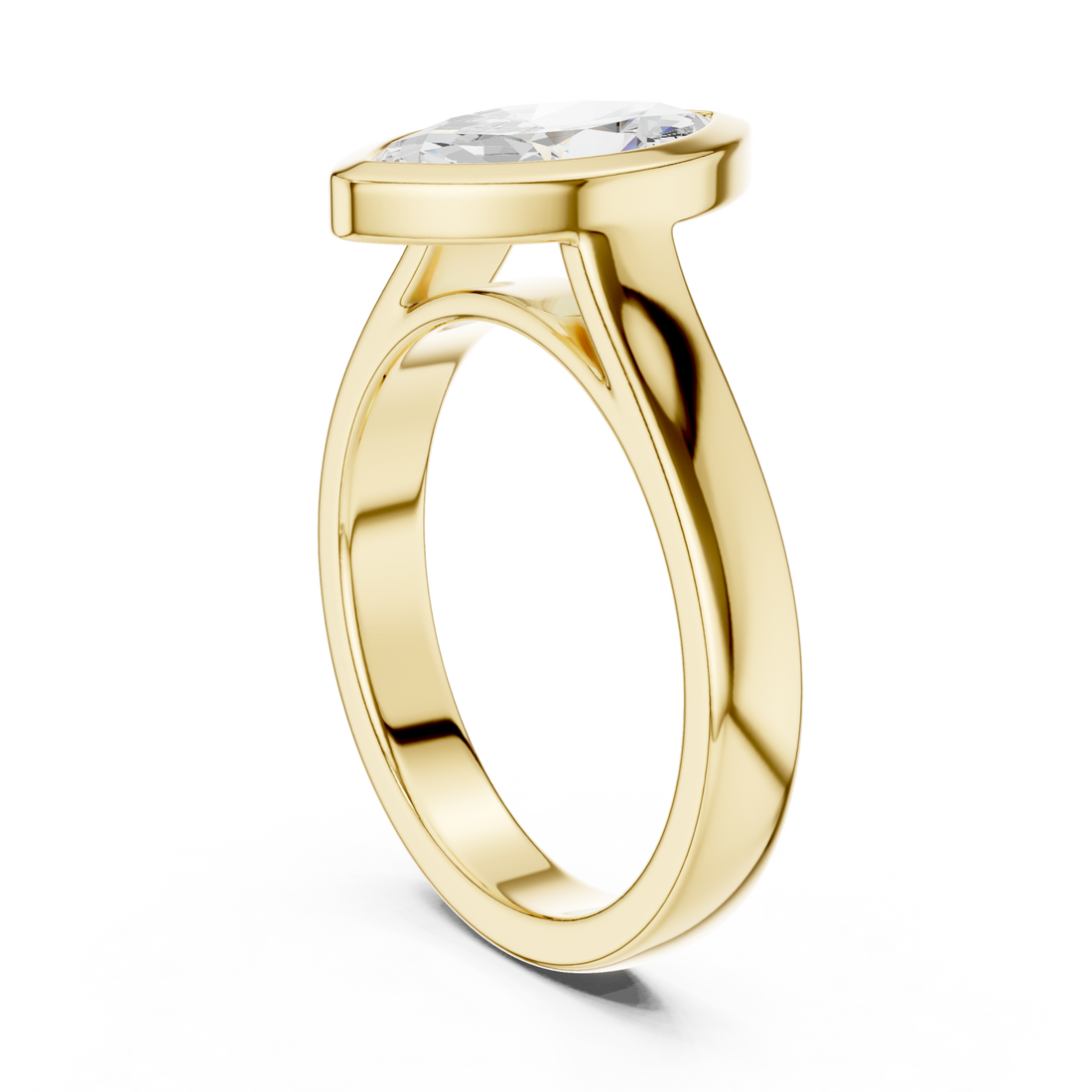 Marquise bezel solitaire engagement ring yellow gold front view