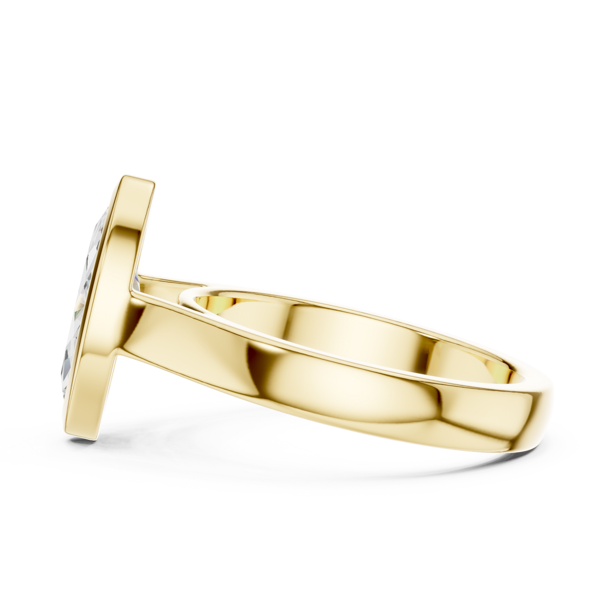 Marquise bezel solitaire engagement ring yellow gold side view