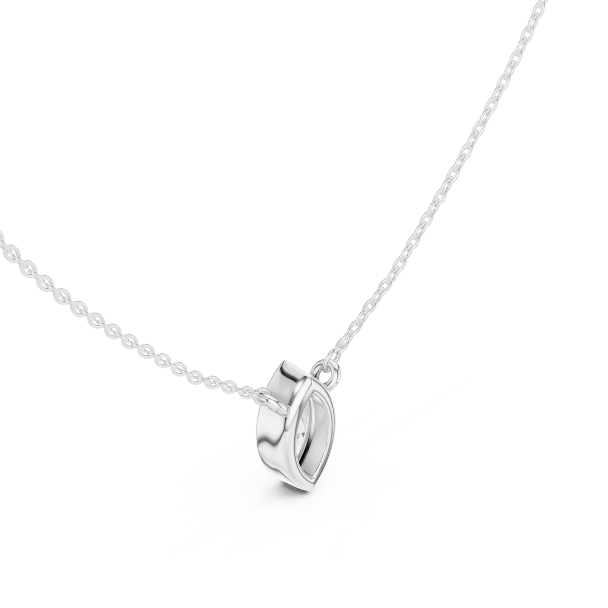 Marquise bezel solitaire pendant white gold angle view