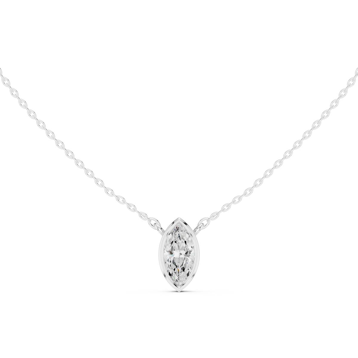 Marquise bezel solitaire pendant white gold detail view