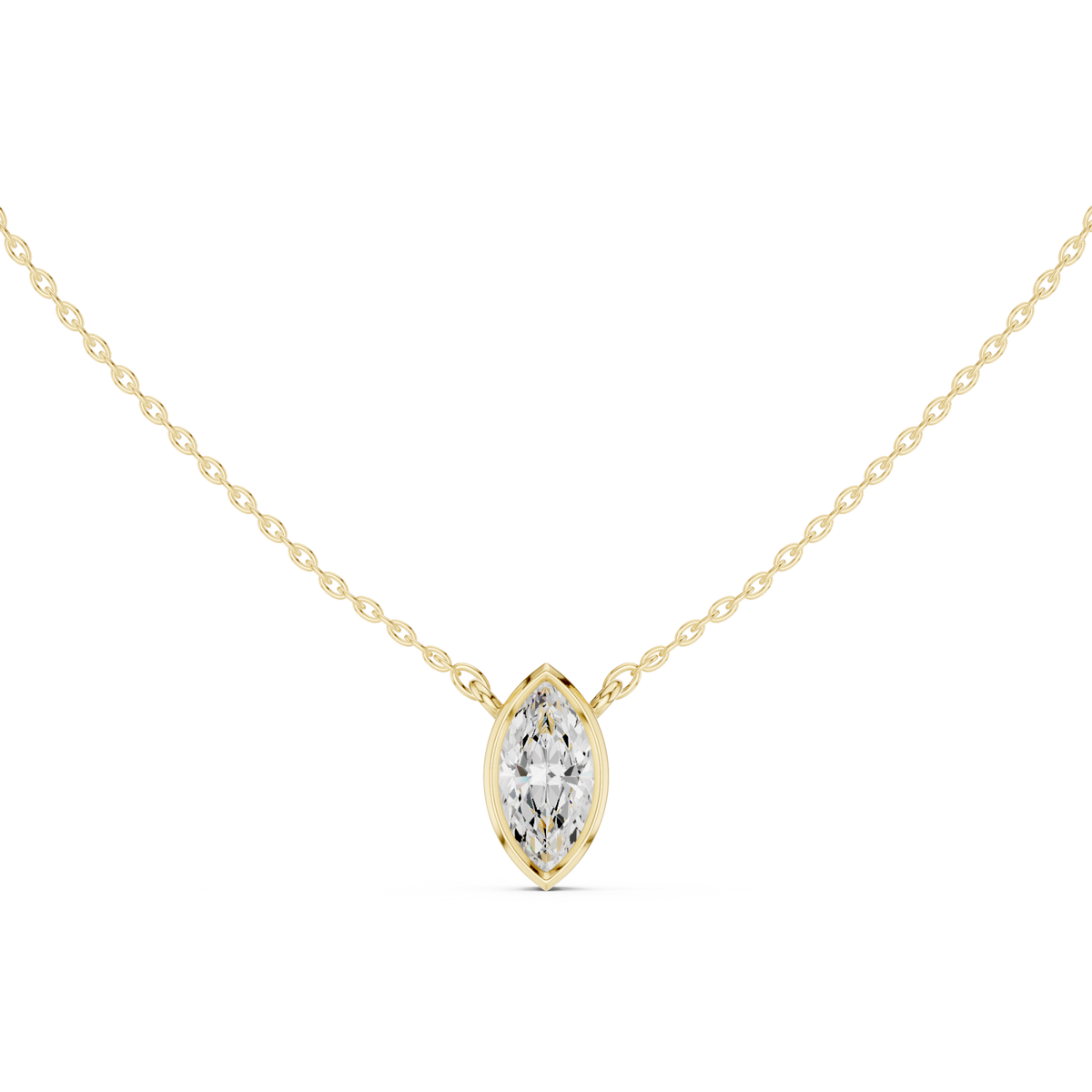 Marquise bezel solitaire pendant yellow gold detail view