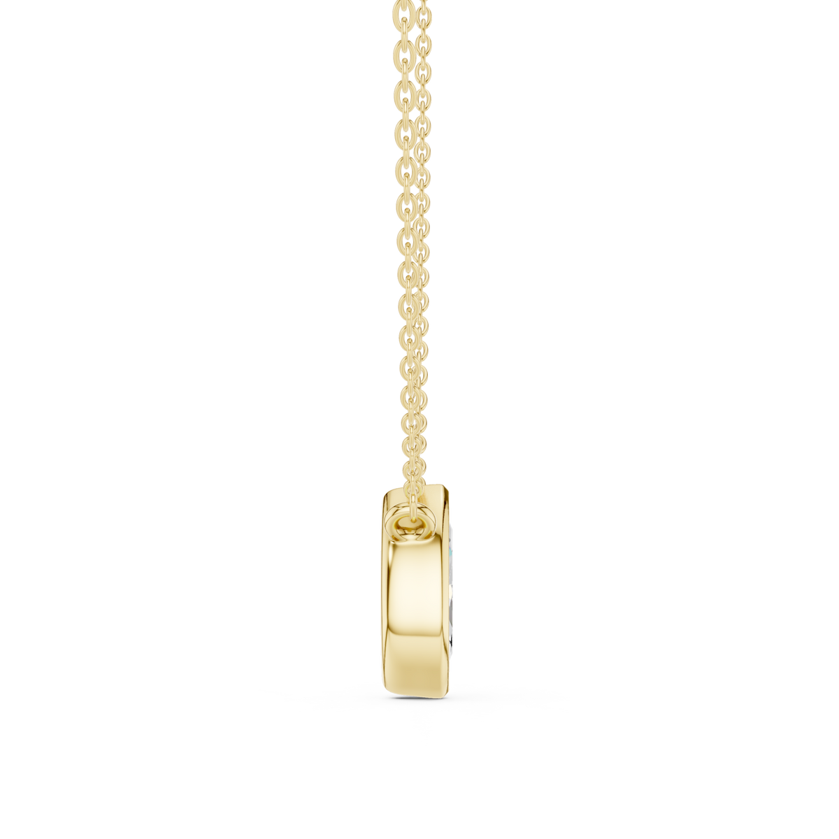 Marquise bezel solitaire pendant yellow gold side view