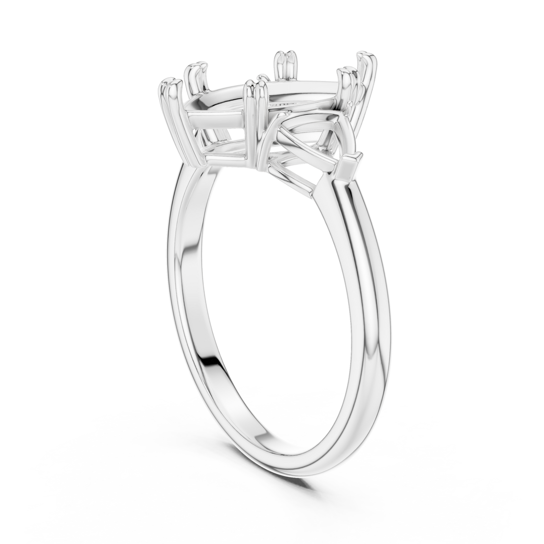 Marquise bold trillion three stone engagement ring white gold front view