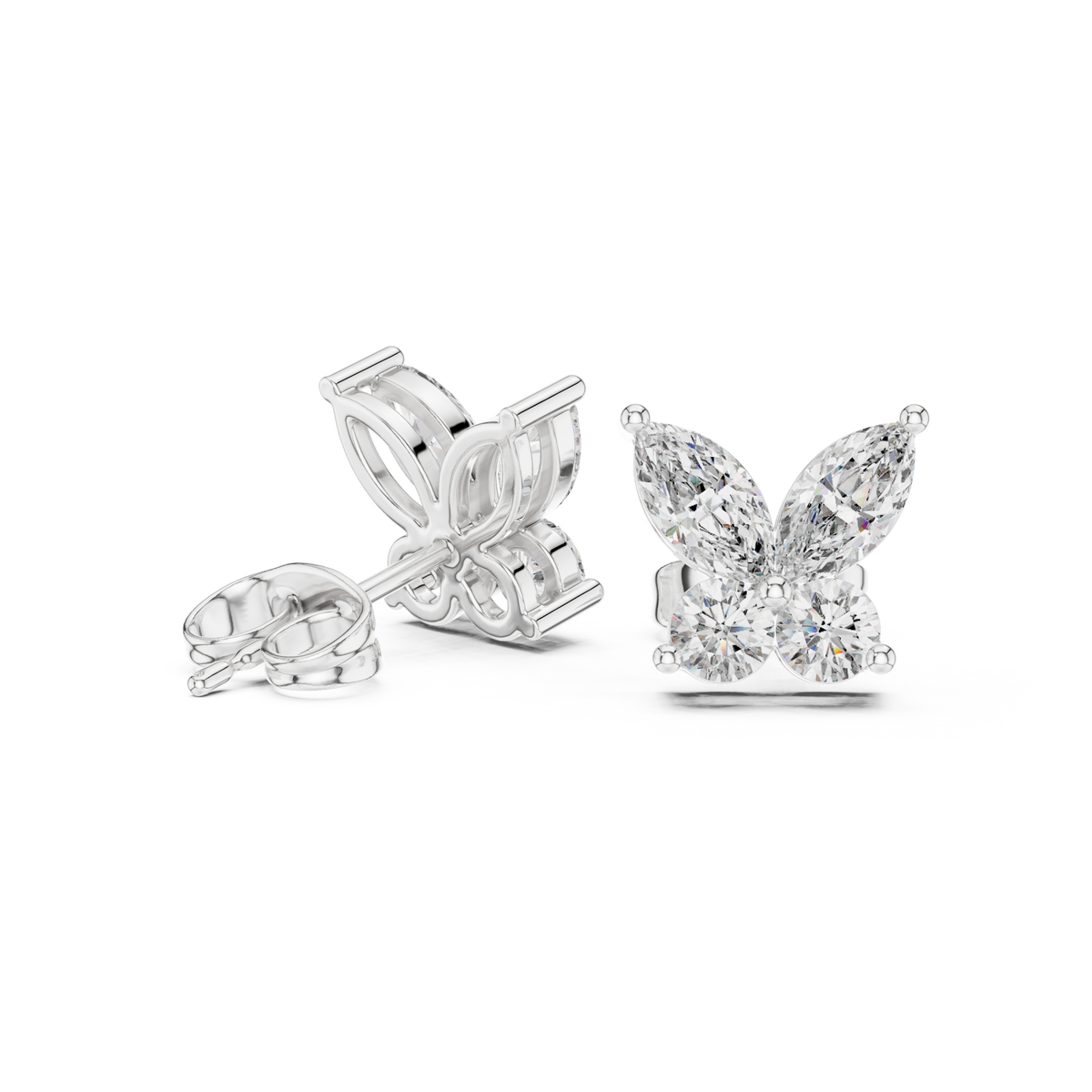  White Gold Marquise Butterfly Studs Front View