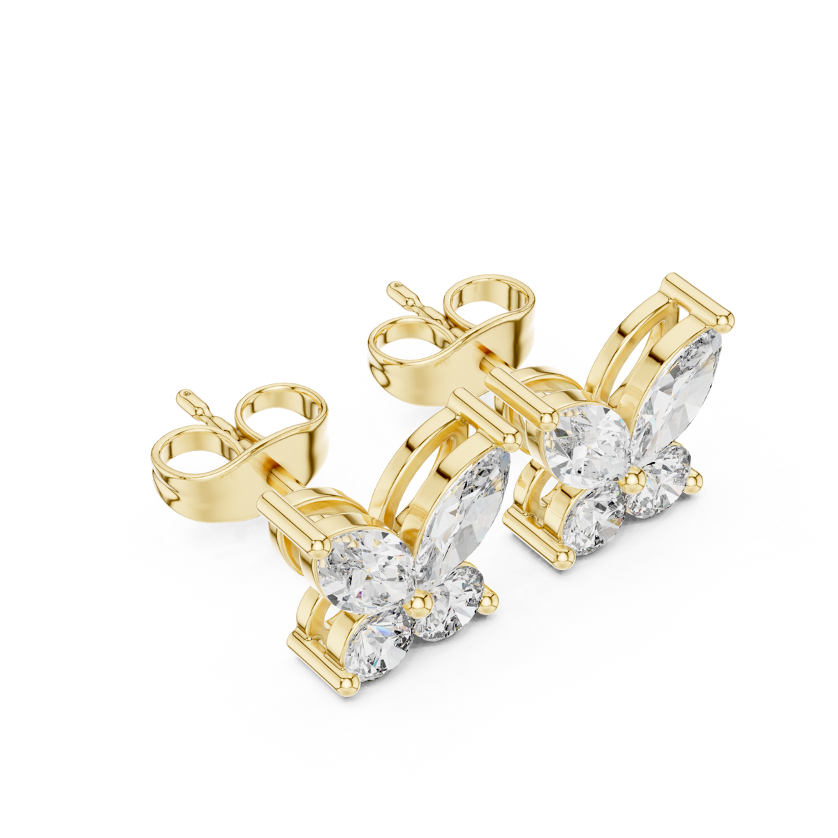  Gold Marquise Butterfly Studs Angle View
