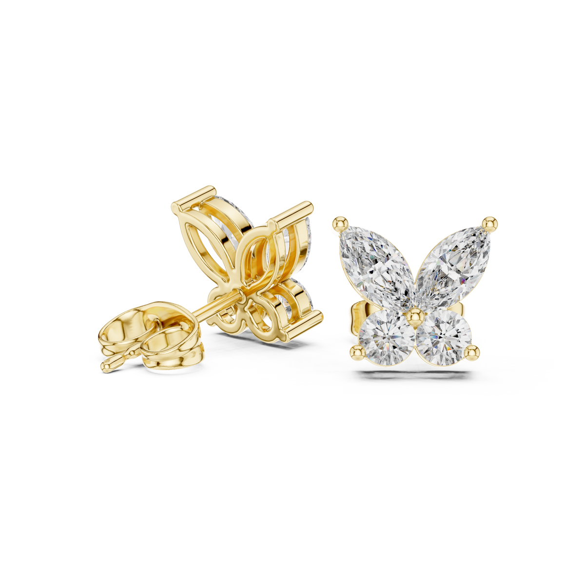 Gold Marquise Butterfly Studs Front View