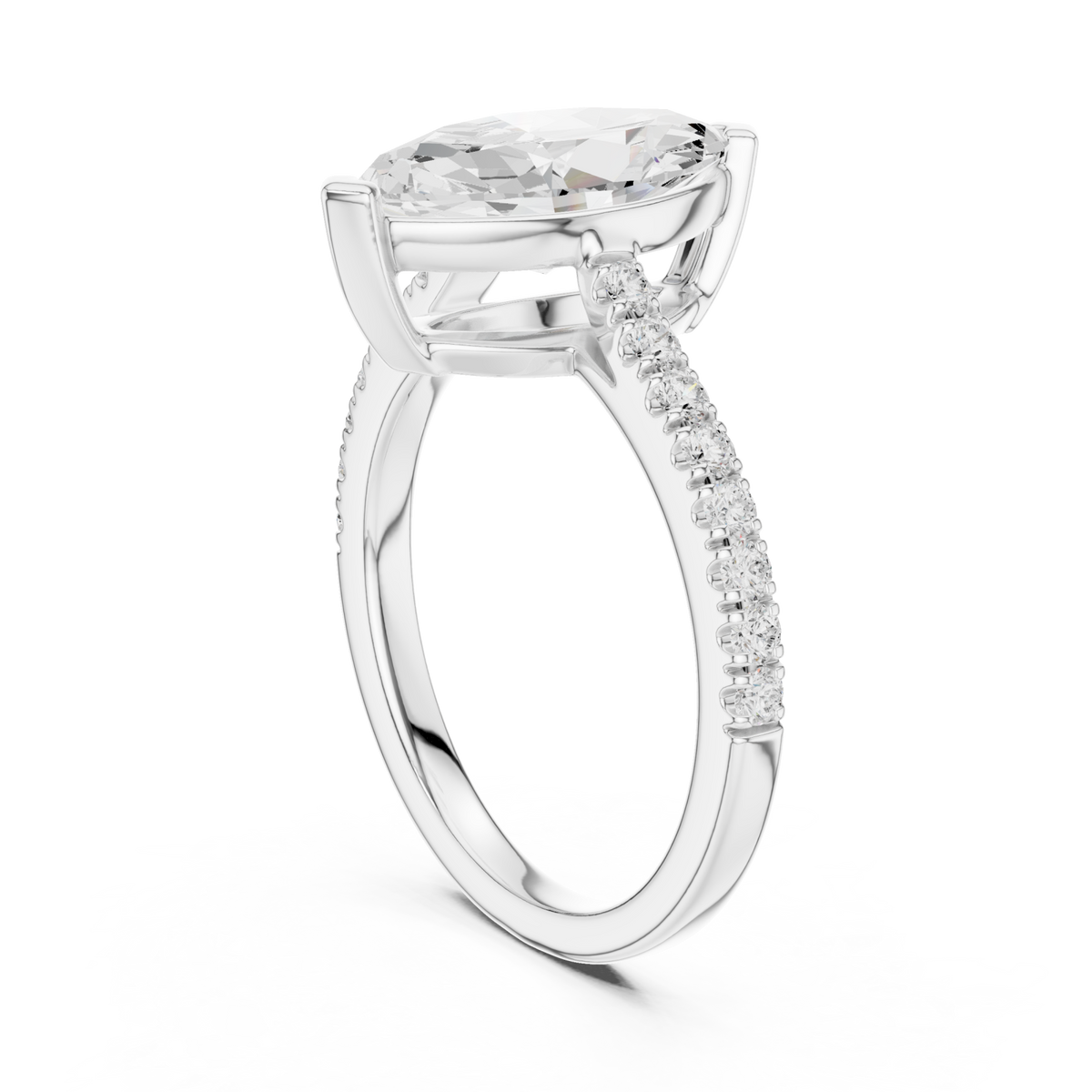 Marquise cathedral pave engagement ring white gold front view