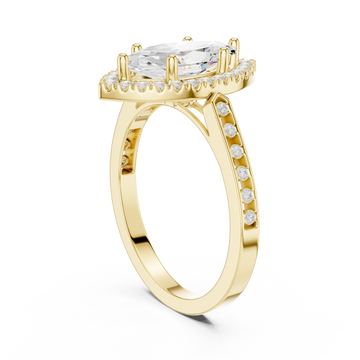 Marquise channel band halo engagement ring yellow gold front view