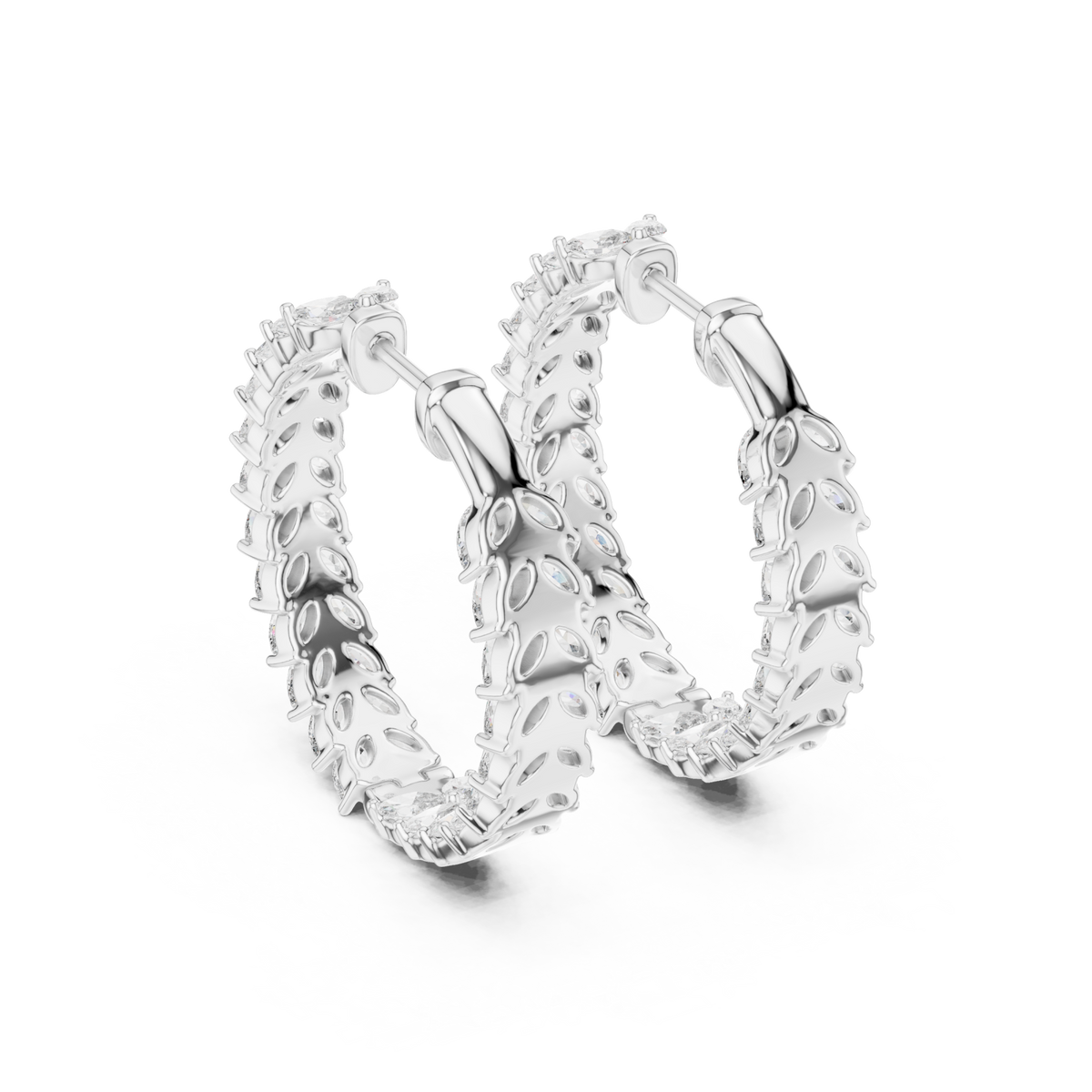  White Gold Marquise Chevron Eternity Hoops Angle View