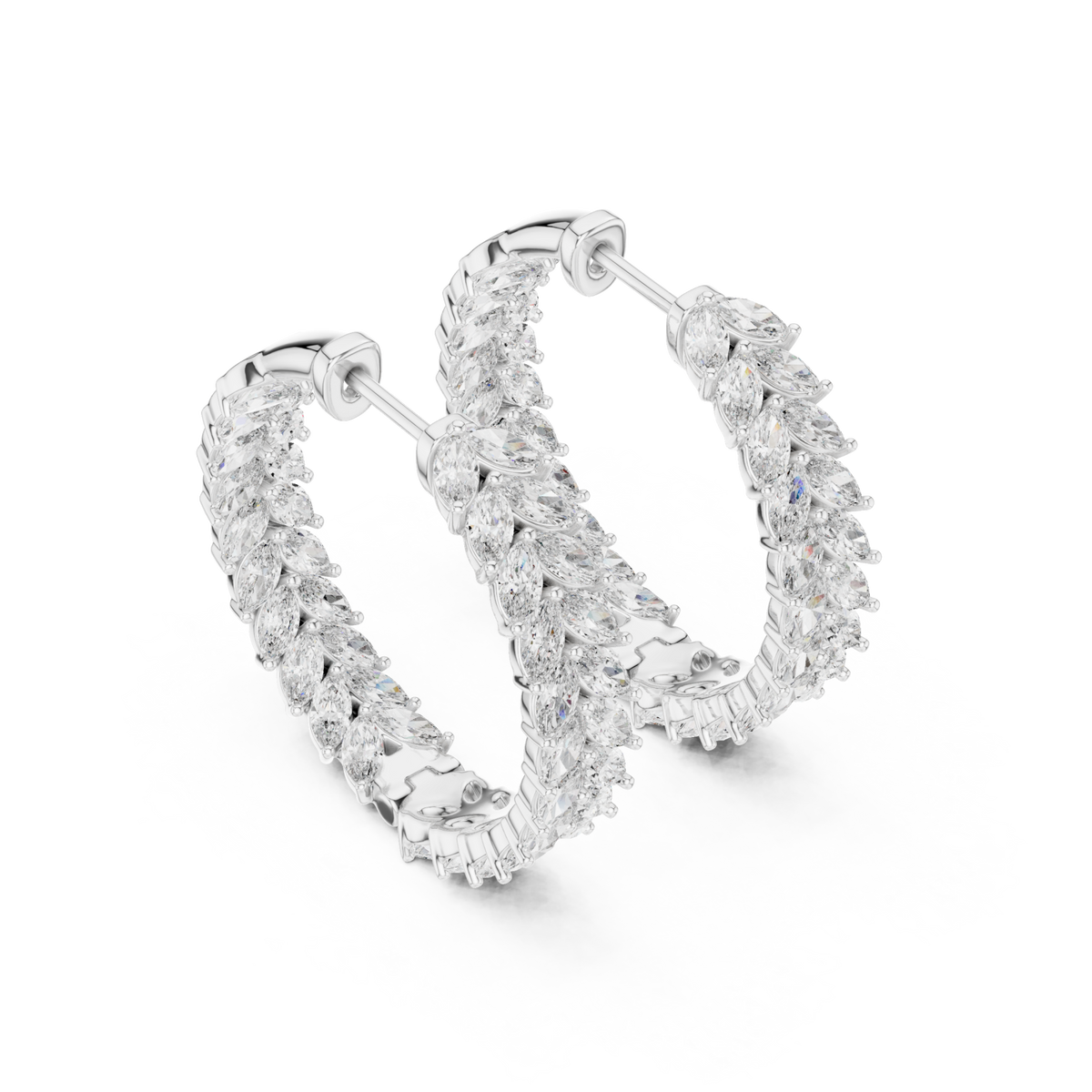  White Gold Marquise Chevron Eternity Hoops Front View