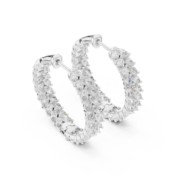  White Gold Marquise Chevron Eternity Hoops Front View