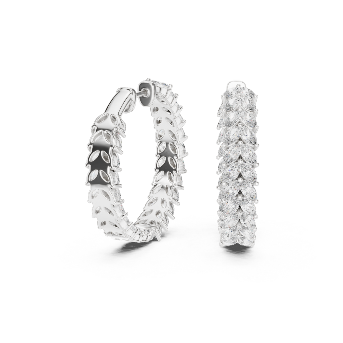  White Gold Marquise Chevron Eternity Hoops Side View