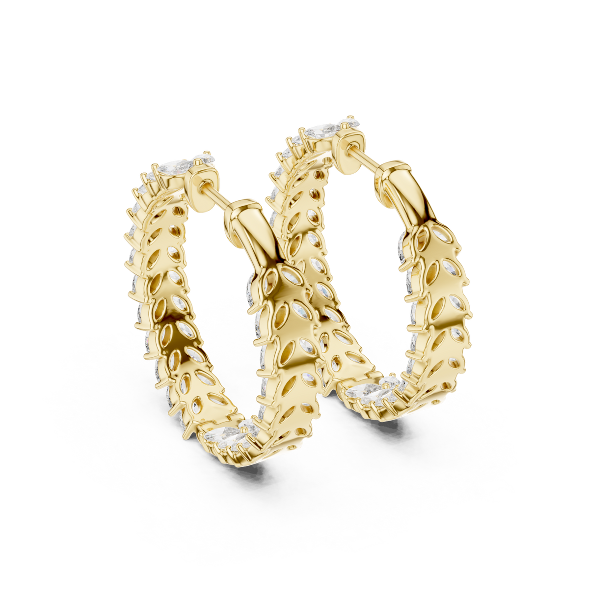  Gold Marquise Chevron Eternity Hoops Angle View