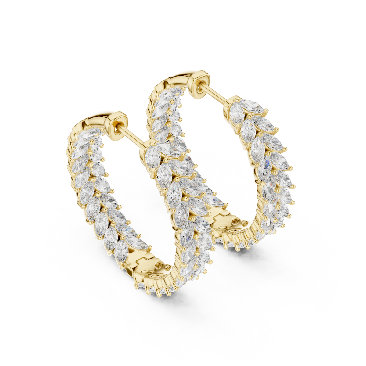 Gold Marquise Chevron Eternity Hoops Front View