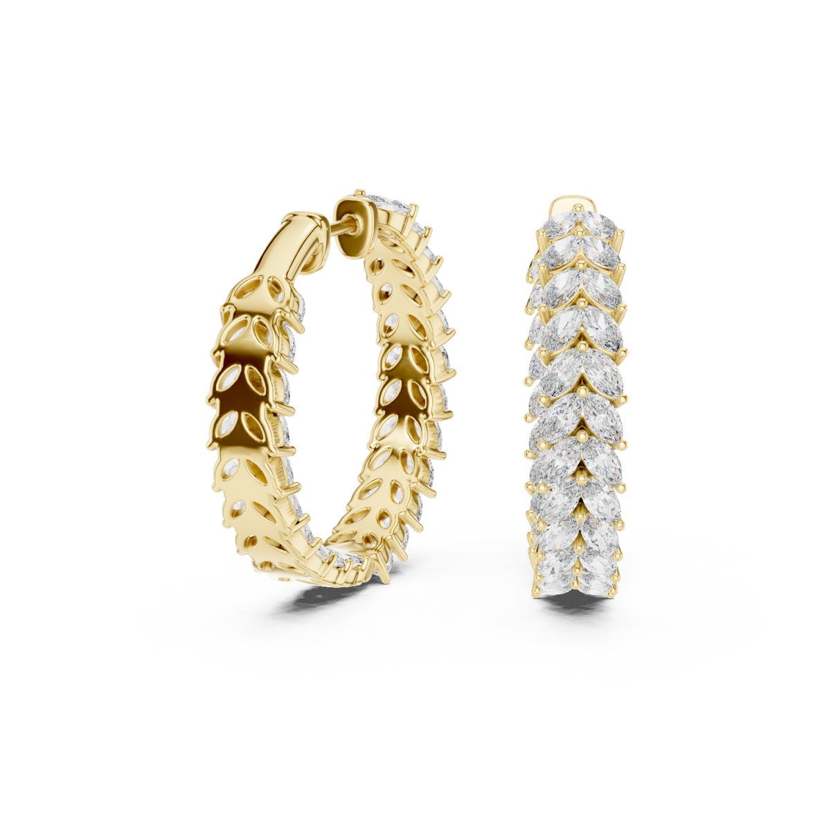  Gold Marquise Chevron Eternity Hoops Side View
