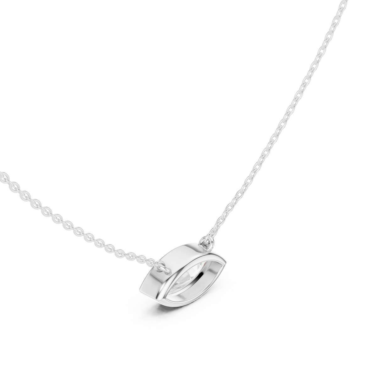 Marquise classic bezel solitaire pendant white gold angle view