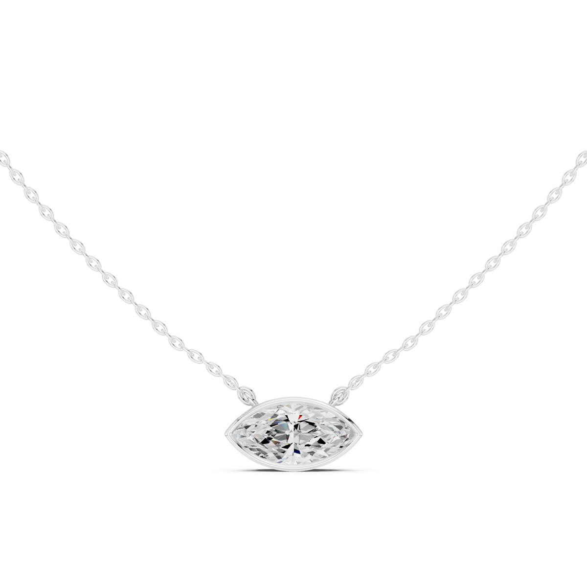 Marquise classic bezel solitaire pendant white gold detail view