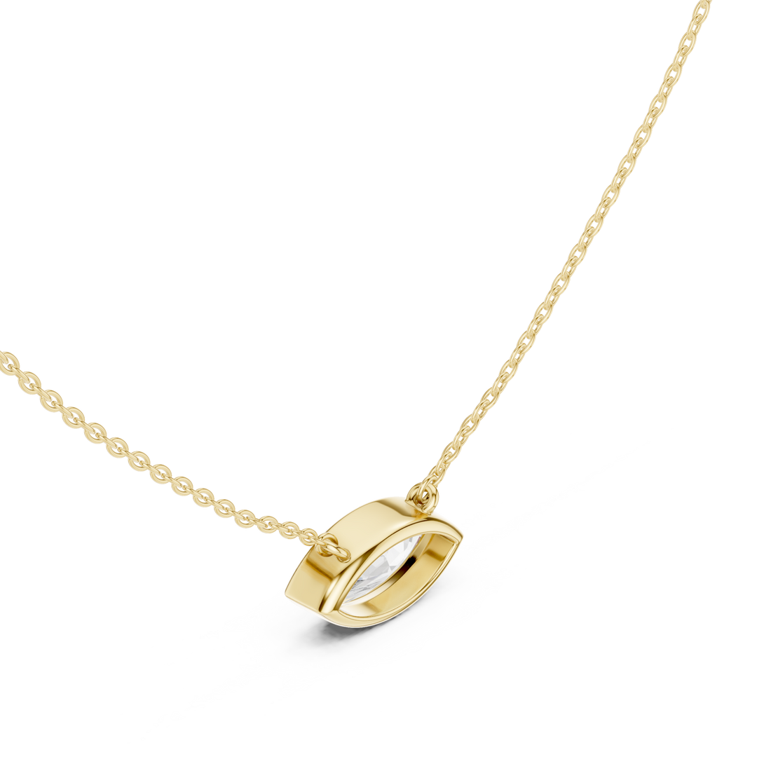 Marquise classic bezel solitaire pendant yellow gold front view