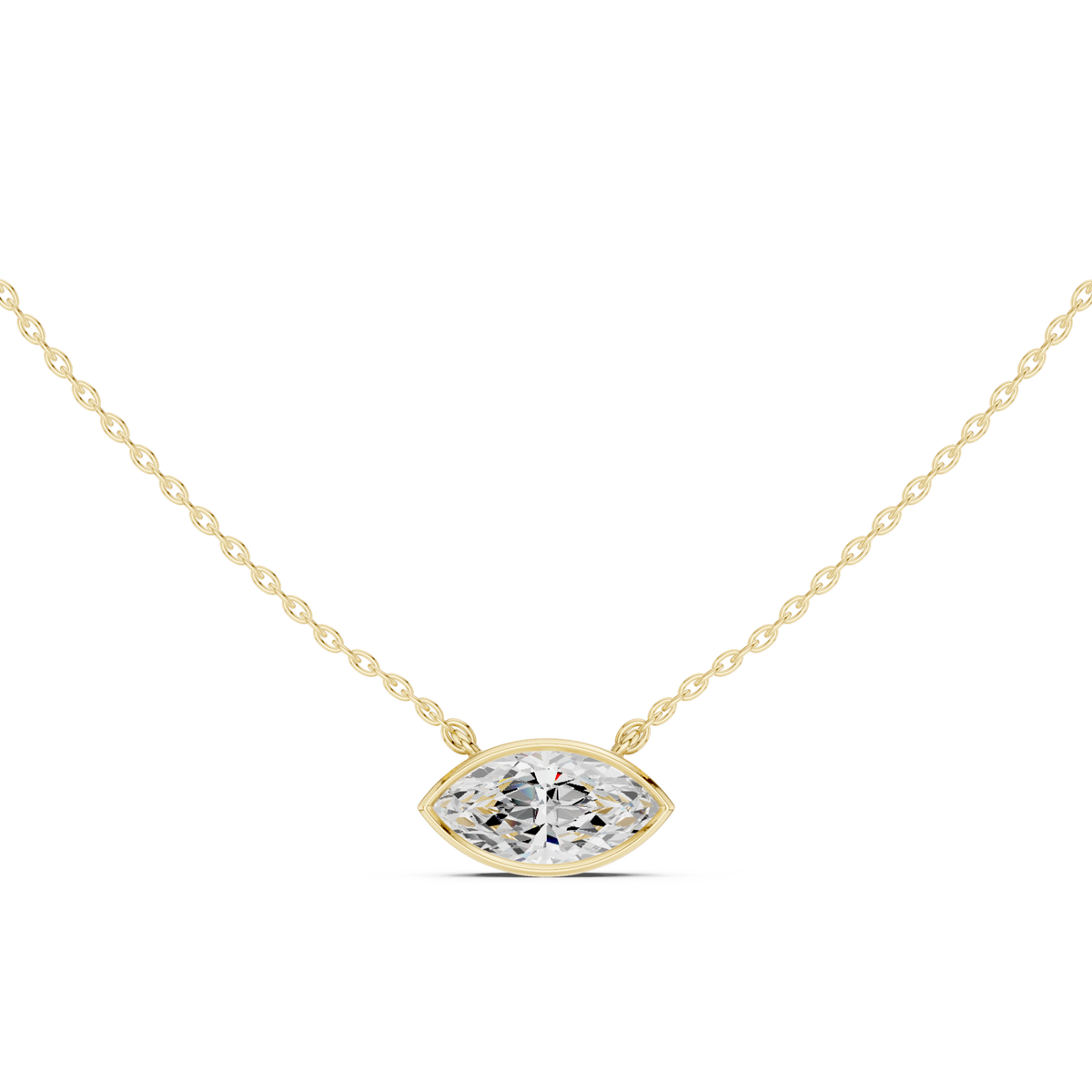 Marquise classic bezel solitaire pendant yellow gold detail view