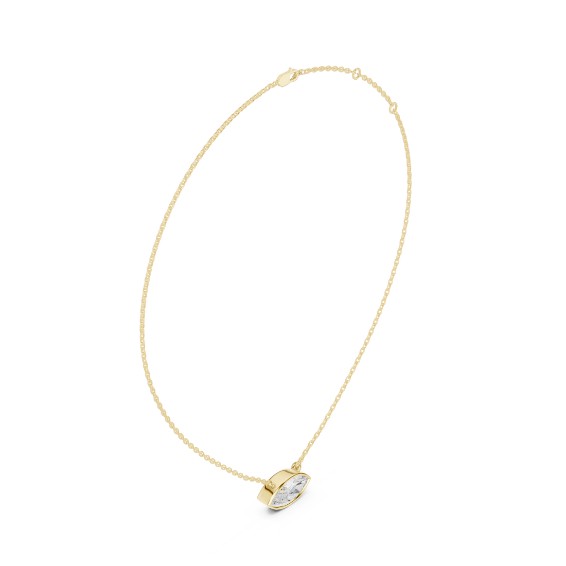 Marquise classic bezel solitaire pendant yellow gold front view