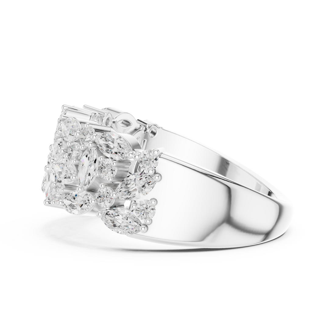 Marquise cluster double row band white gold front view