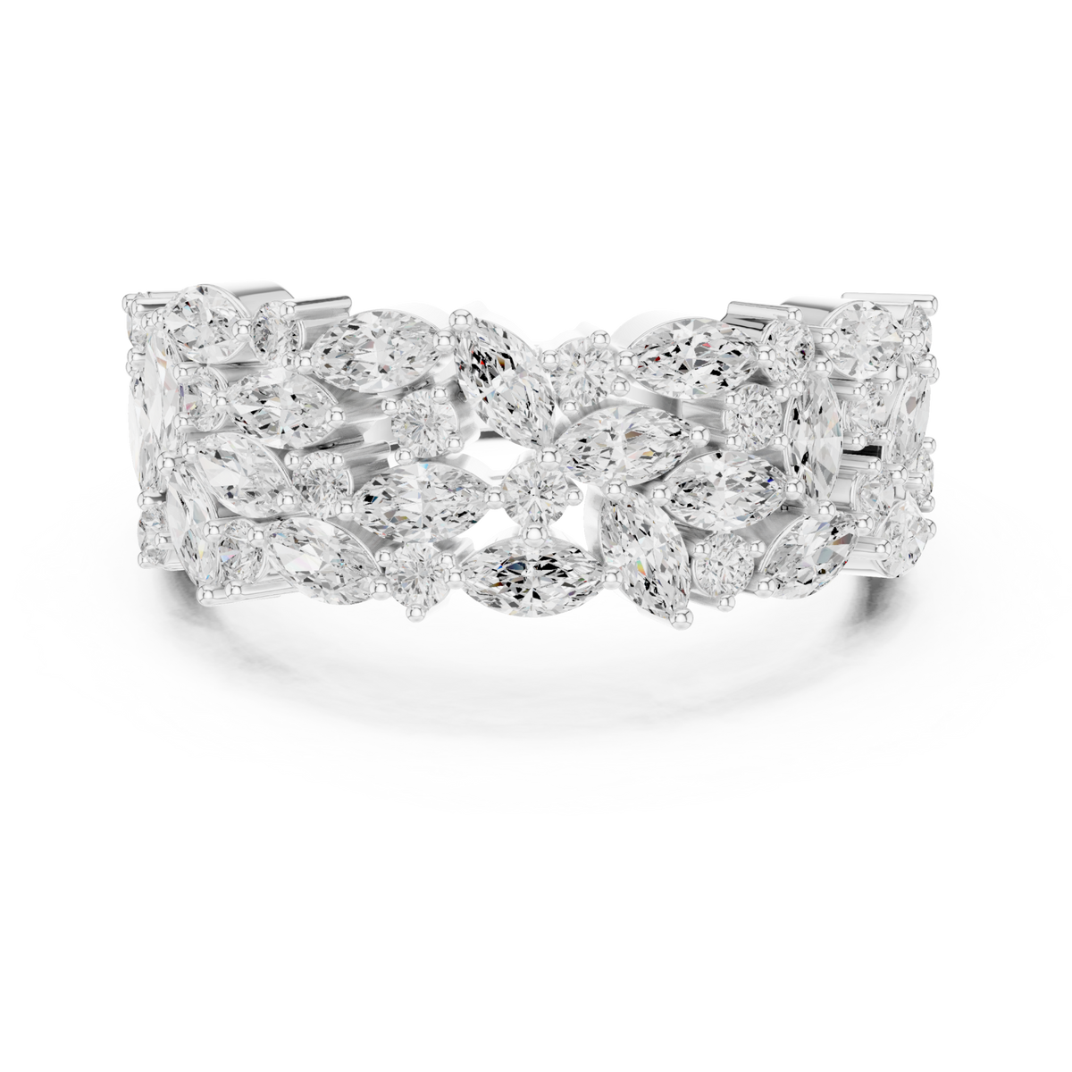 Marquise cluster double row band white gold detail view