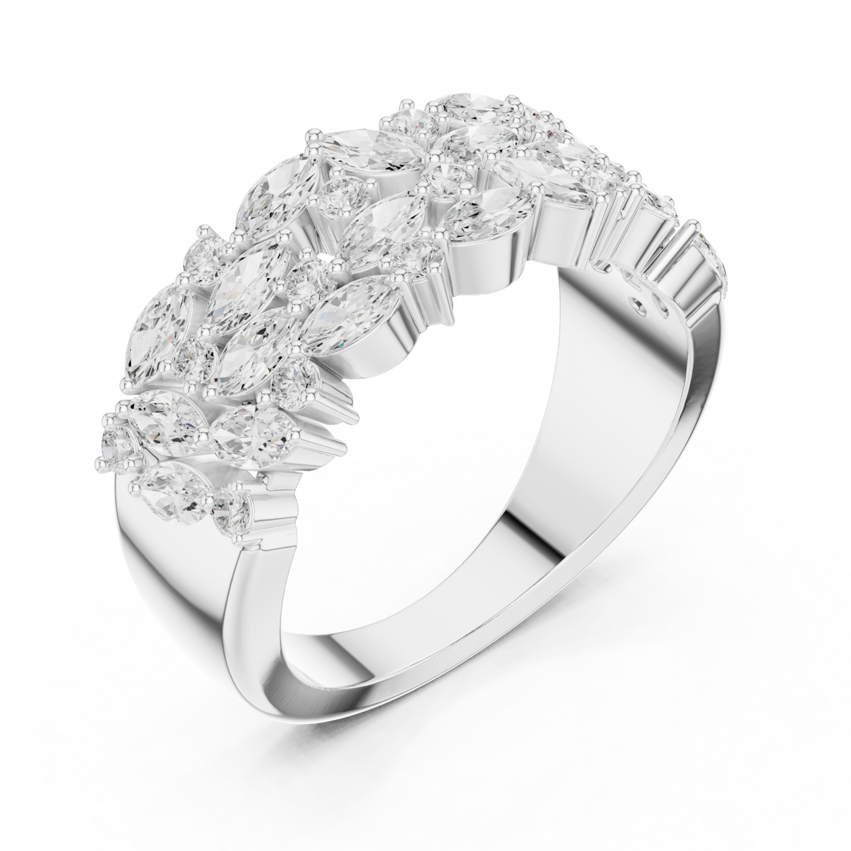 Marquise cluster double row band white gold front view