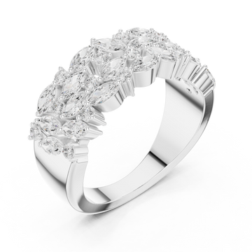 Marquise cluster double row band white gold front view