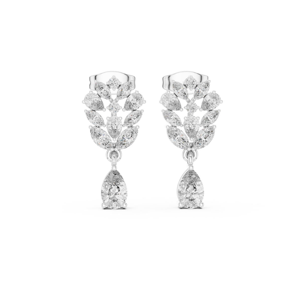  White Gold Marquise Cluster Pear Drop Earrings Detail View