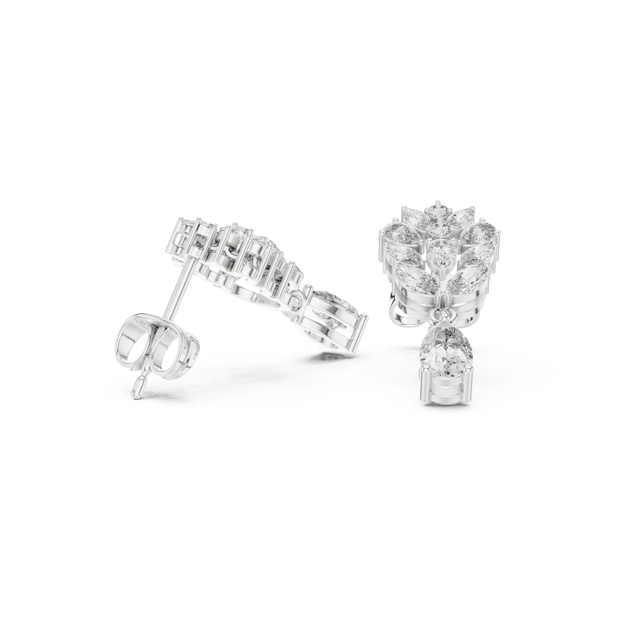  White Gold Marquise Cluster Pear Drop Earrings Side View