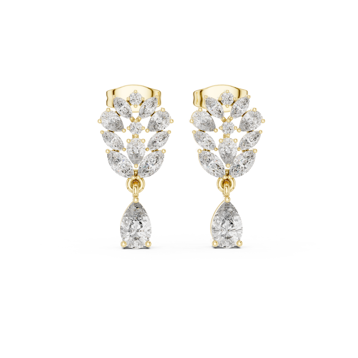  Gold Marquise Cluster Pear Drop Earrings Detail View