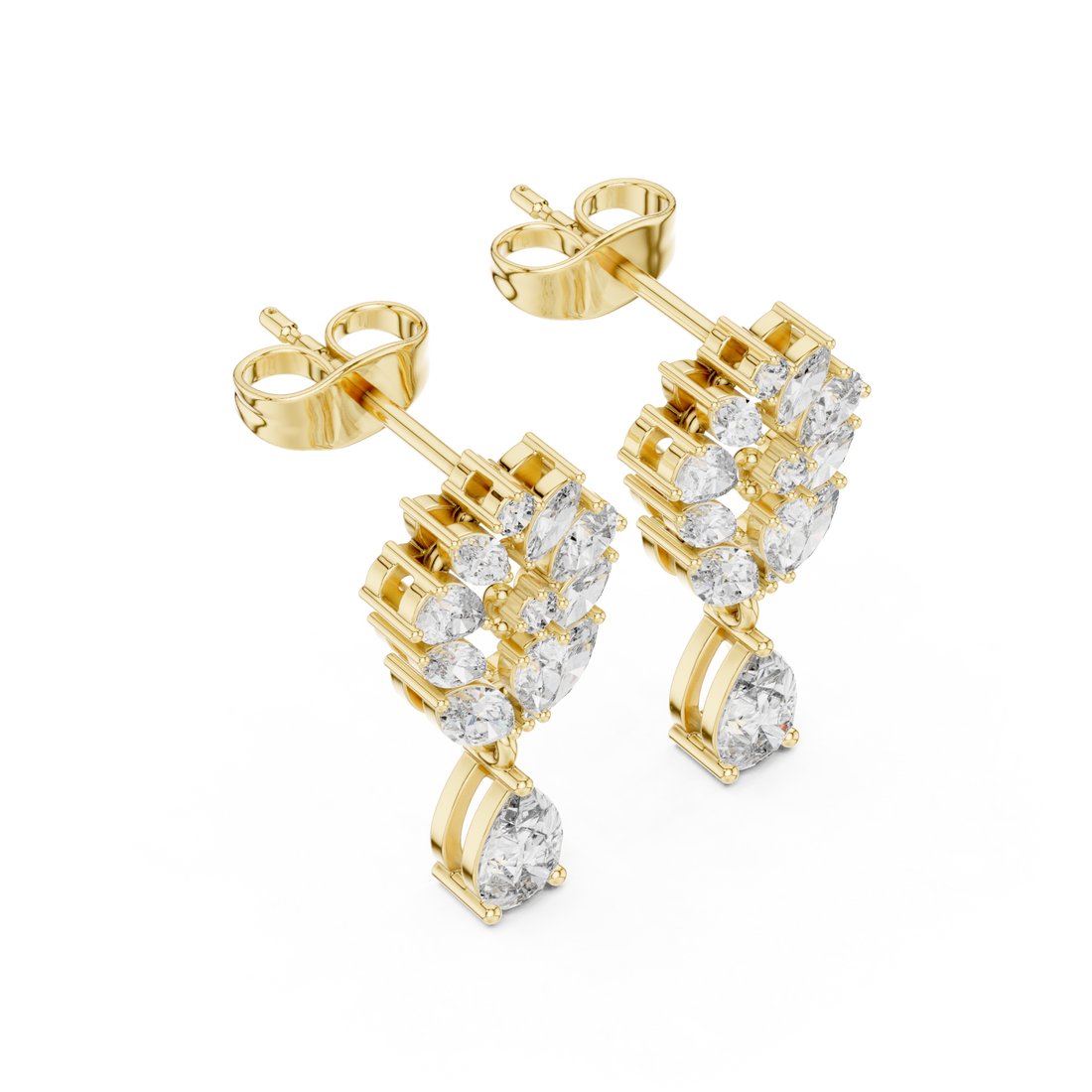 Gold Marquise Cluster Pear Drop Earrings Front View