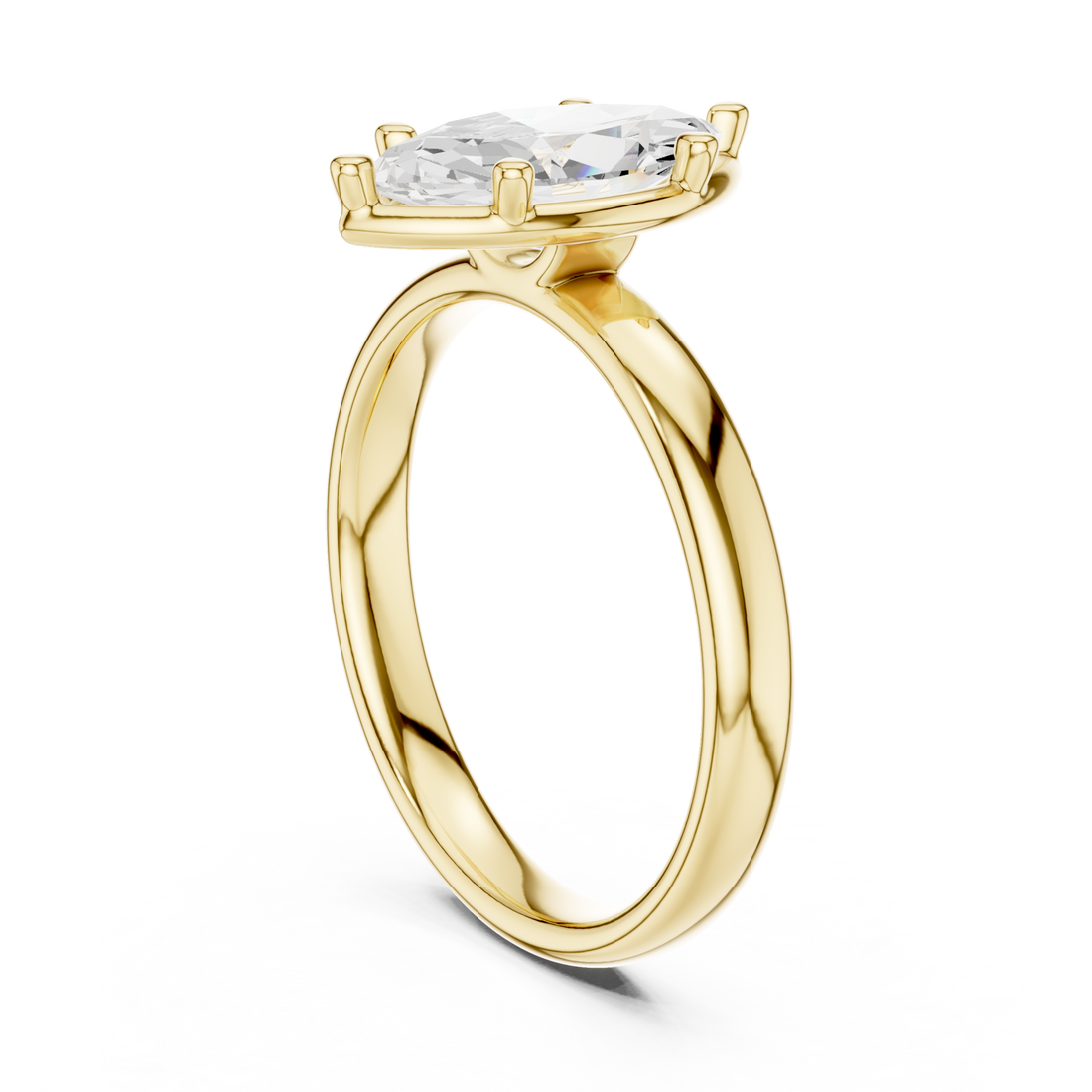Marquise compass point solitaire engagement ring yellow gold front view